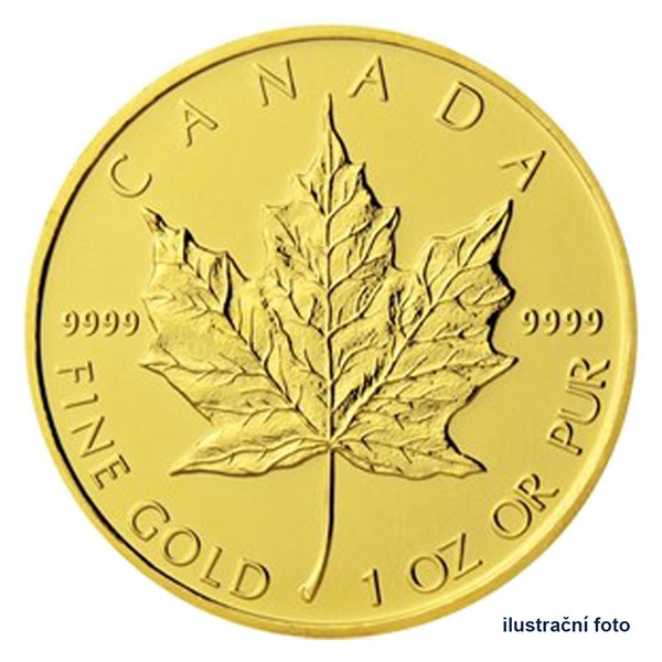 Zlatá investiční mince 1 Oz 50 CAD Maple Leaf stand