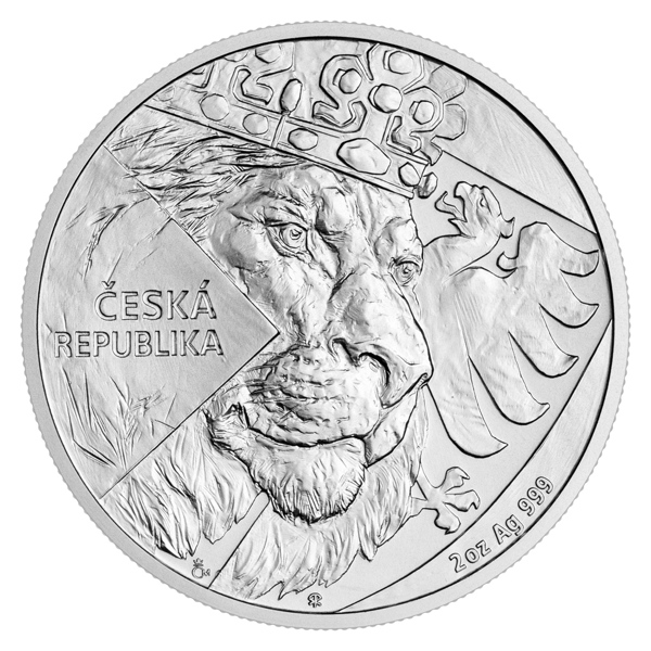 Stříbrná dvouuncová investiční mince Český lev 2024 stand