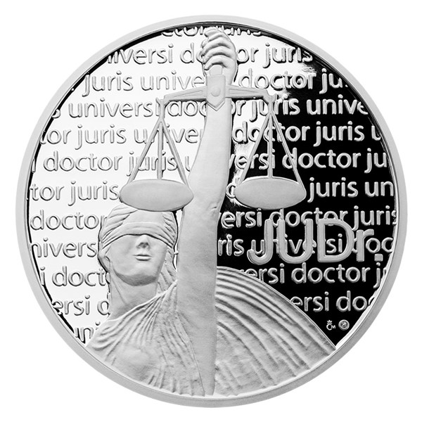 Stříbrná titulární medaile JUDr. s věnováním proof
