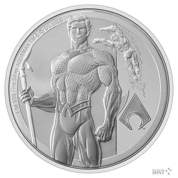Stříbrná mince 1 Oz 2 NZD Aquaman 2022 proof