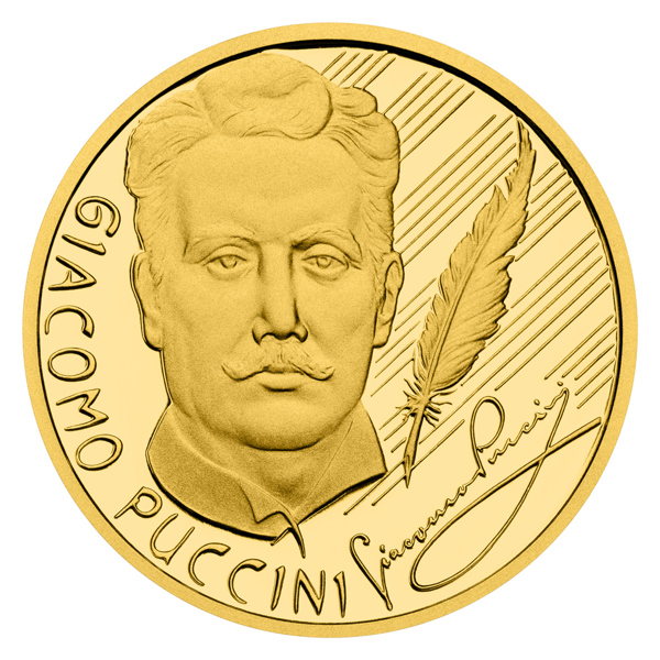 Zlatá půluncová mince Giacomo Puccini proof