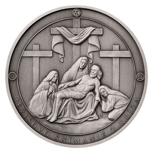 Stříbrná medaile Panna Marie Sedmibolestná - Ježíšovo snímání z kříže SK stand
