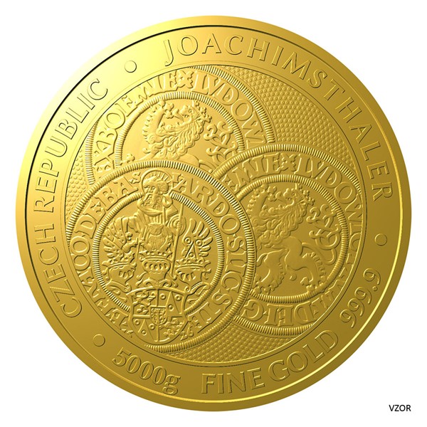 Zlatá pětikilogramová investiční mince Tolar - Česká republika 2023 stand