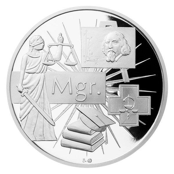 Stříbrná titulární medaile Mgr. s věnováním proof