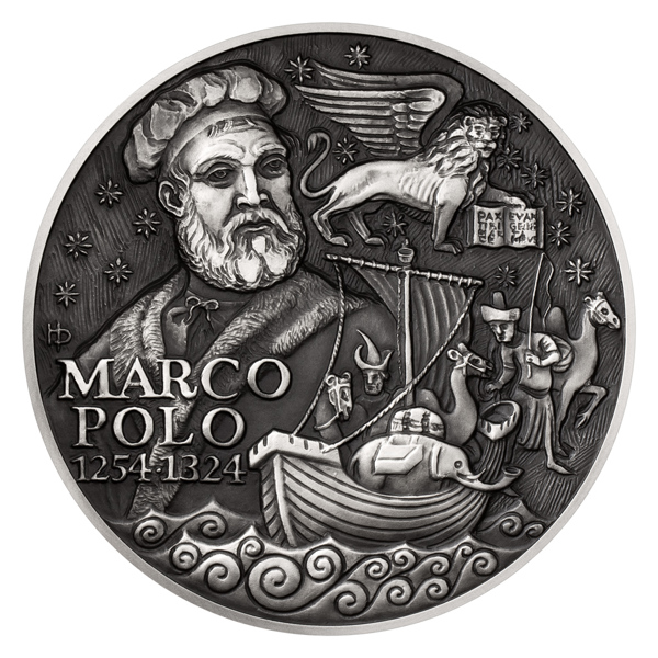 Stříbrná kilogramová mince Marco Polo vysoký reliéf stand