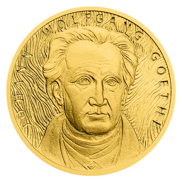 Zlatá půluncová mince Johann Wolfgang Goethe proof