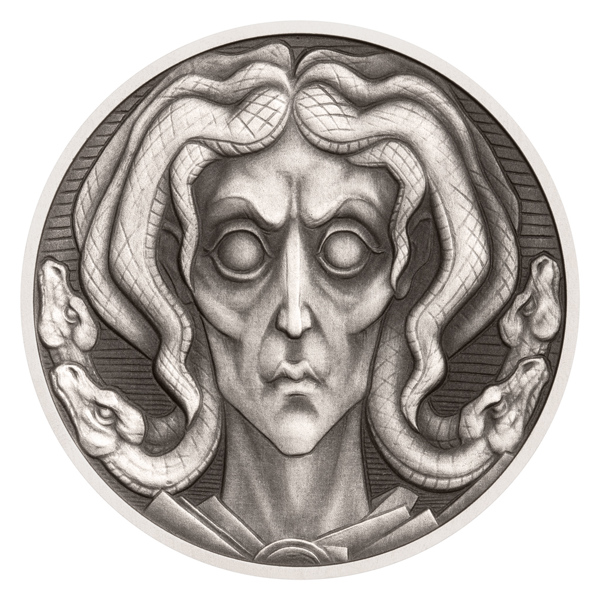 Stříbrná mince Mytologické postavy - Medúsa stand