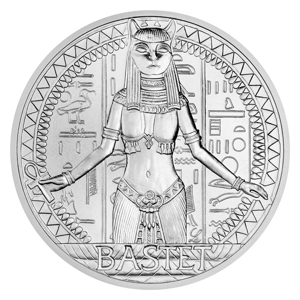 Stříbrná mince Bohyně světa - Bastet stand