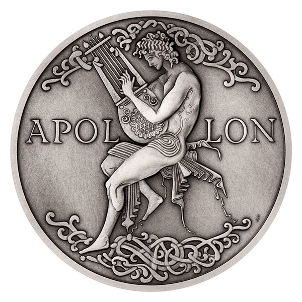 Stříbrná mince Bohové světa - Apollón stand