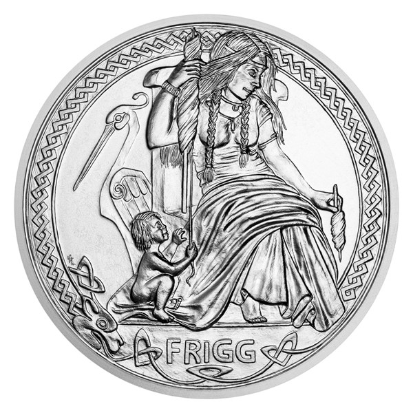 Stříbrná mince Bohyně světa - Frigg stand