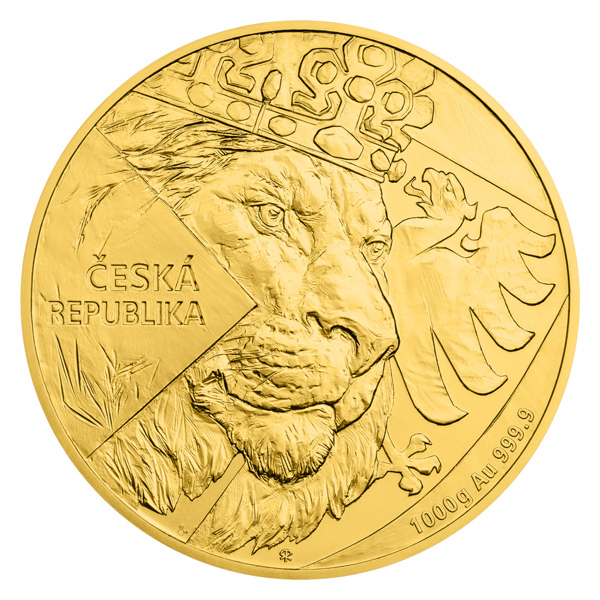 Zlatá kilogramová investiční mince Český lev 2024 stand