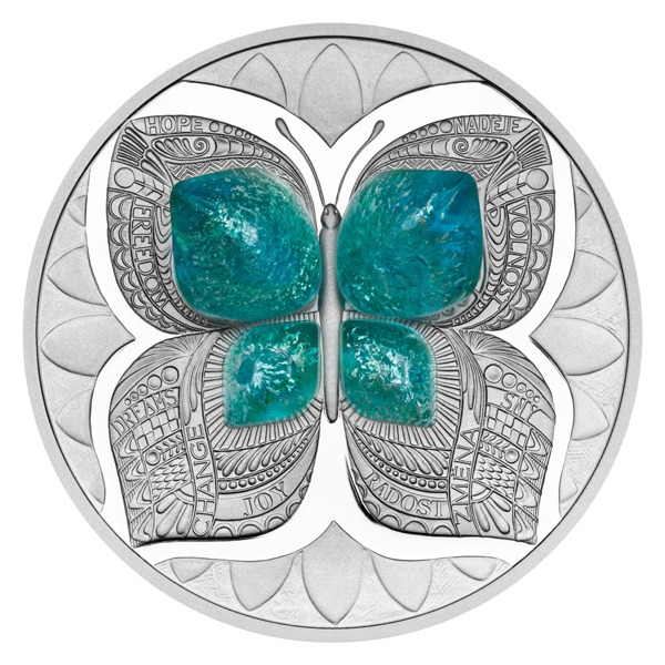 Stříbrná mince Crystal Coin - Motýl 2024 proof