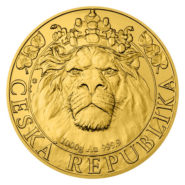 Zlatá kilogramová investiční mince Český lev 2022 stand