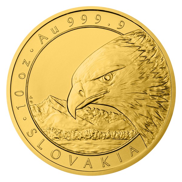 Zlatá desetiuncová investiční mince Orel 2022 stand