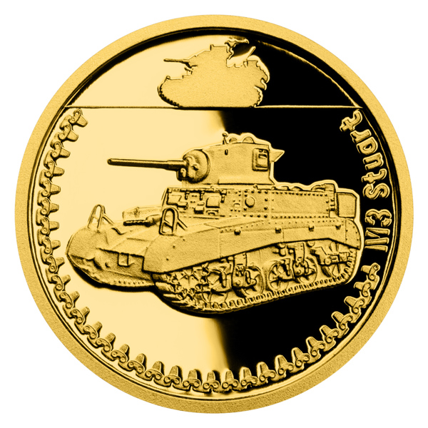 Zlatá mince Obrněná technika - M3 Stuart proof