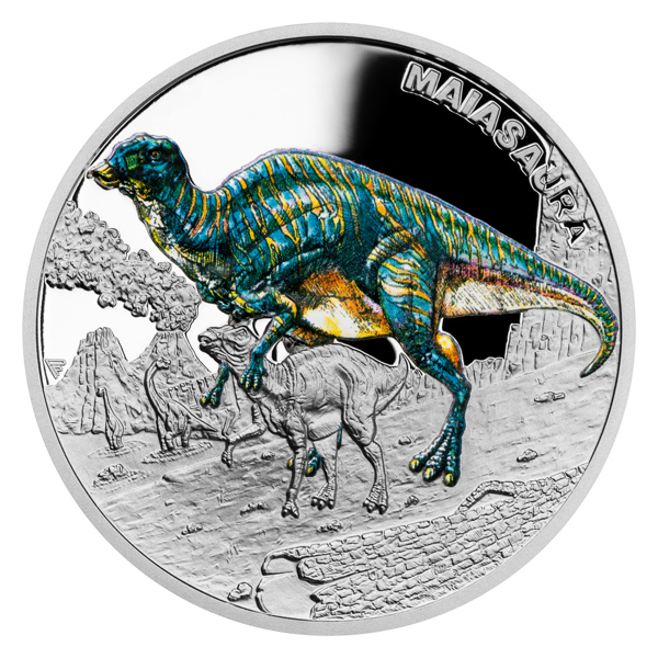 Stříbrná mince Pravěký svět - Maiasaura proof