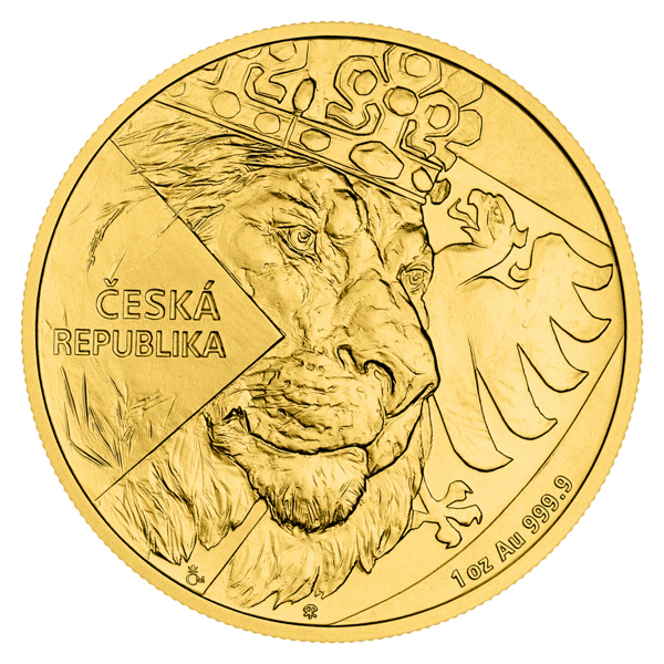 Zlatá uncová investiční mince Český lev 2024 stand
