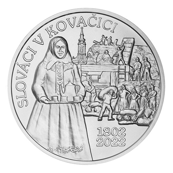 Stříbrná slov. mince 10 EUR 2022 - Osídlení Kovačic Slováky - 220. výročí stand