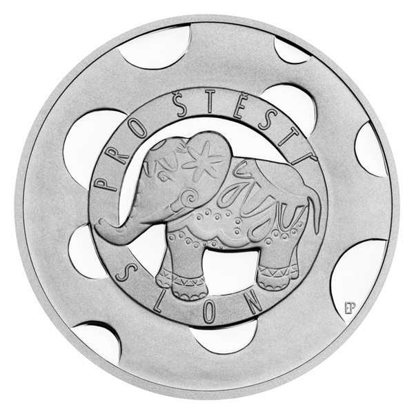 Stříbrná medaile Slon pro štěstí s věnováním proof